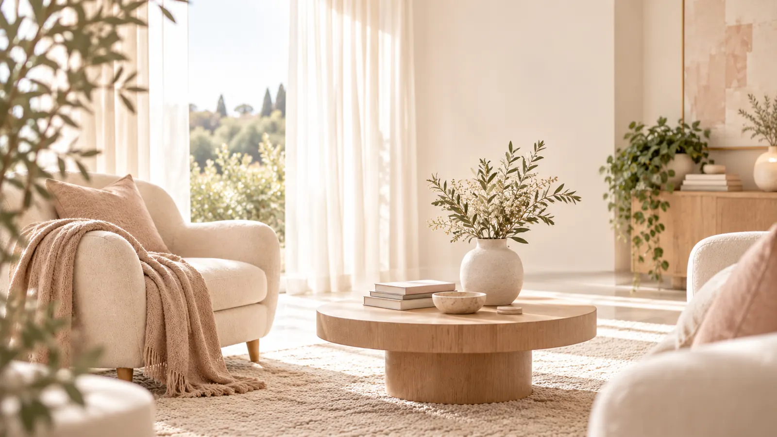Lo studio: salotto luminoso con poltrone, tavolino e piante